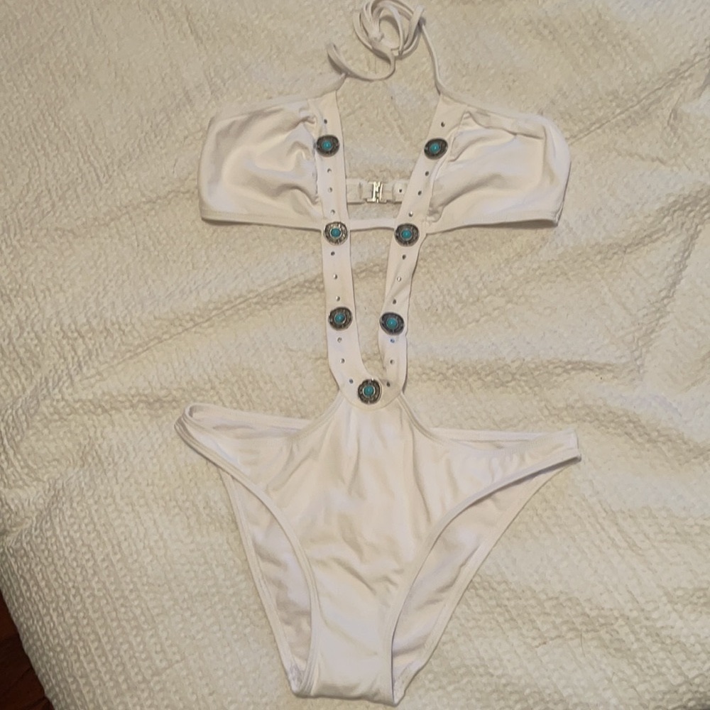 White Grecian one piece bathing suit